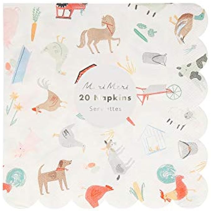 ON THE FARM LARGE NAPKINS PACK OF 20FUN FARM ANIMAL PARTY PAPER NAPKINS WITH SCALLOPED EDGE AND NEON DETAIL FOR BIRTHDAY, KIDS, ADULT, CELEBRATION, TABLE DCOR - Image 2